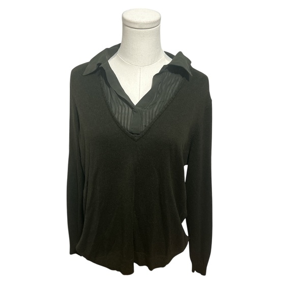Lauren Ralph Lauren dark green cashmere silk v neck sweater 1X - Picture 2 of 7